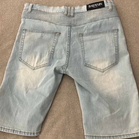 Balmain Light Blue Jean Shorts with Zip Details - Picture 2 of 7